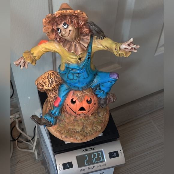 Byron Molds Vintage Patchwork Scarecrow Light Up Ceramic Pumpkin Jack-o'-lantern - Picture 11 of 16